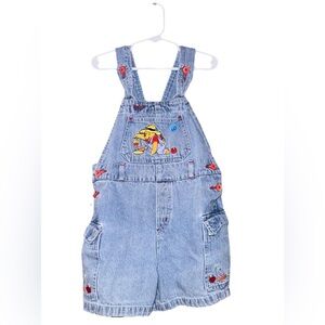 Vintahge Winnie the Pooh Baby Denim Short Overalls Blue Embroidered Pooh